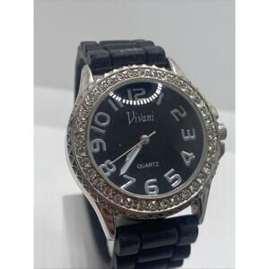 Womens Black Rhinestone Quartz Fashion Watch New Battery